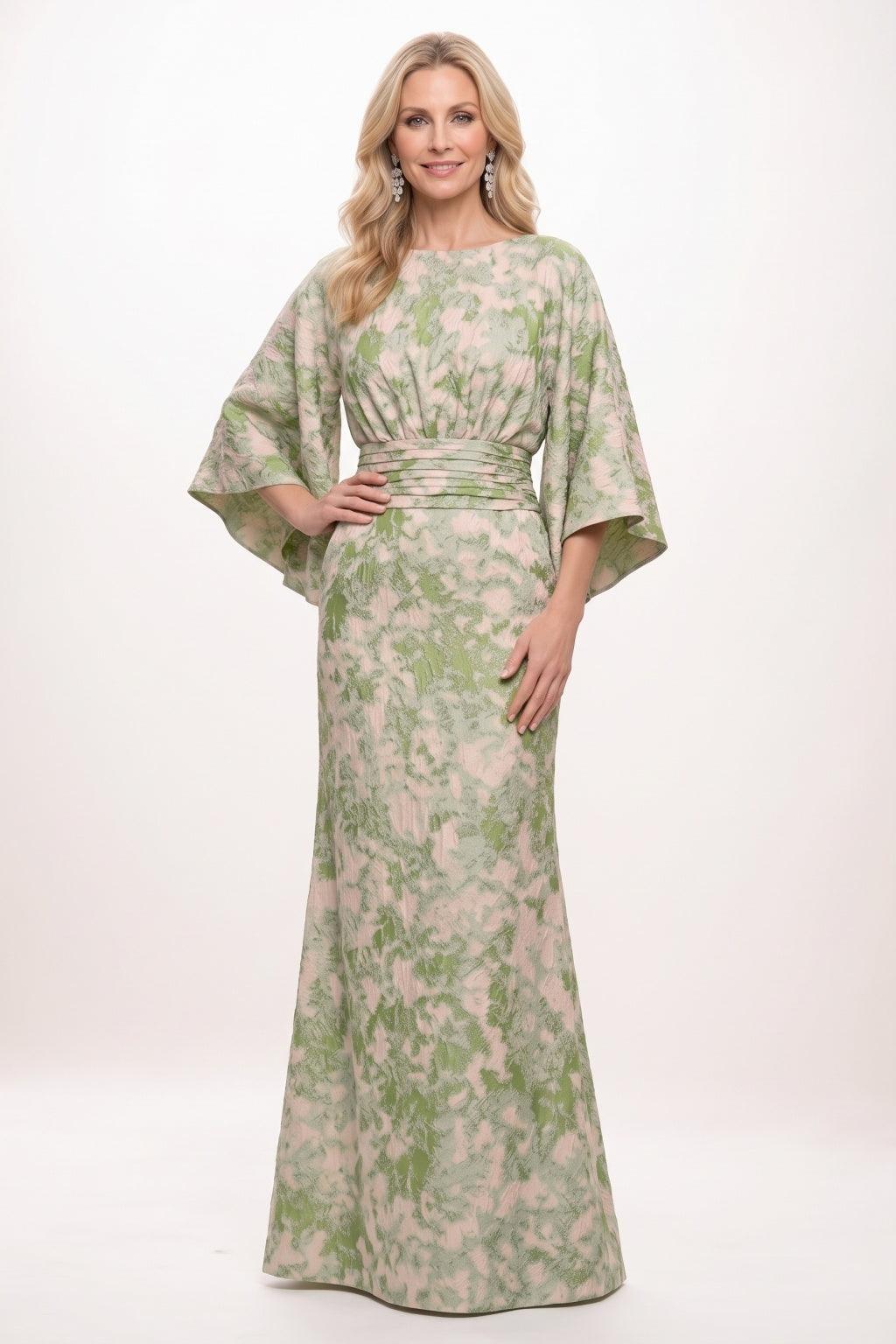 Sheath-Column Floor Length Jacquard Mother of the Bride Dress CM0501 - Green - COCOMELODY